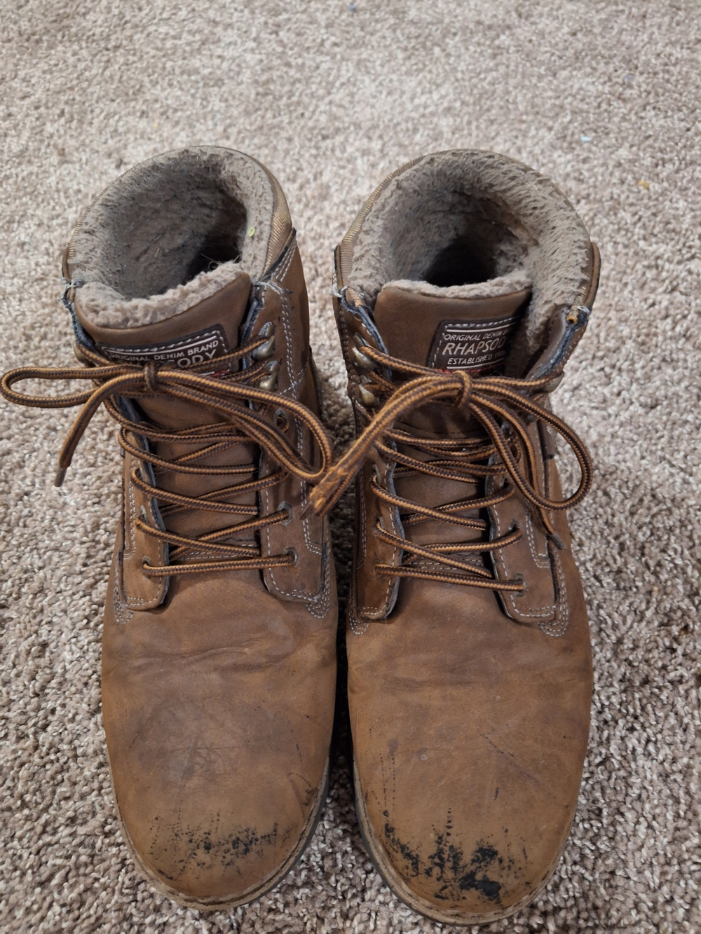 Rhapsody Men's Tan Leather Lace-Up Boots with Shearling Lining